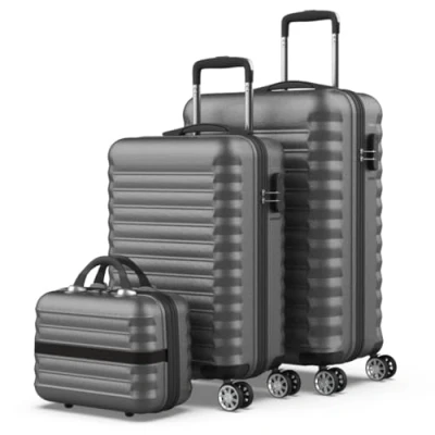 Immagine di NEWTECK NUMADA Set di 3 valigie e borsa da toilette Mod Grigio (53/63 cm) ABS con 4 ruote doppie lucchetto combinazione laterale