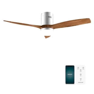Immagine di Cecotec Ventilatori da Soffitto EnergySilence Aero 5600 Aqua IronDarkWood Connected 40 W, LED 18 Diametro 132 cm, Wi Fi, Telecomando, Protezione IP44, Timer 8 Ore, 3 Pale, 6 Velocità