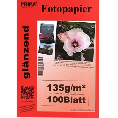 Immagine di pripa 100 fogli di carta fotografica A4 135 g/qm lucida (lucida) istantanea asciutta e resistente all&#039;acqua, bianco brillante elevata brillantezza dei colori, per stampanti a getto d&#039;inchiostro
