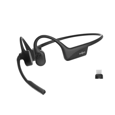 Immagine di SHOKZ auricolari OpenComm2 UC 2025 Upgrade a conduzione ossea con adattatore USB C, Bluetooth open ear per l&#039;attenuazione del rumore, wireless, 16 ore di conversazione, Segnalibri, Nero