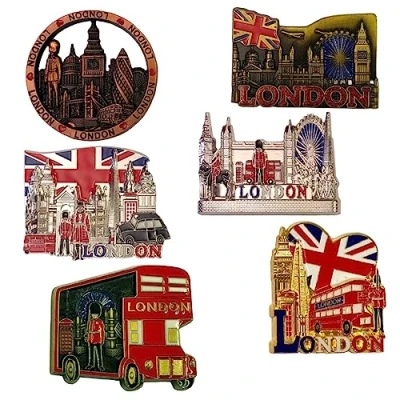 Immagine di 6 calamite da frigo in metallo con souvenir di Londra British Union Jack Inghilterra simbolo