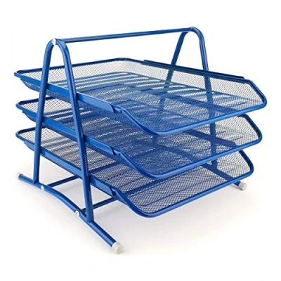 Immagine di Leviatan Vani Portaoggetti in Metallo Organizzatore per Scrivania da Ufficio Cassetti Documenti Vassoio A4 Mesh Sistema di Organizzazione Dell&#039;ufficio Blu Navy