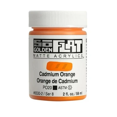 Immagine di SoFlat Matte Acrylics by GOLDEN, colore arancione cadmio, barattolo da 60 ml, vernice acrilica professionale, opaco