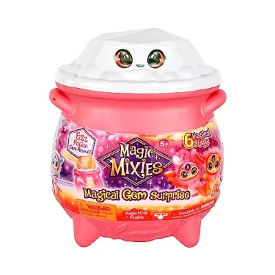 Immagine di Magic Mixies Magical Gem Surprise Fire Calderon Rivela un Mixie Plushie non elettronico e anello magico con una rivelazione pop up dal calderone frizzante