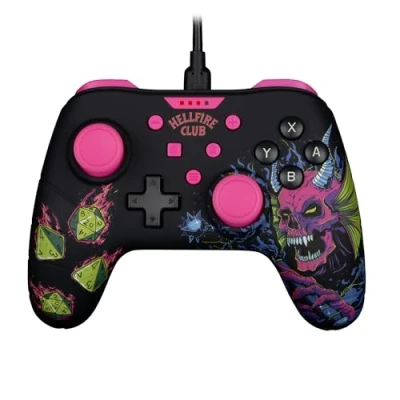 Immagine di Konix Stranger Things Controller con Cavo per Nintendo Switch, Switch OLED e PC Funzione di vibrazione da 3 m Nero rosa