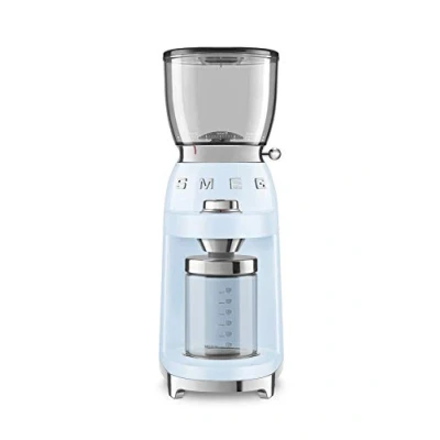 Immagine di Smeg, Macinacaffè CGF01PBEU, Livello di Macinatura Regolabile, 3 Step Macinatura, Contenitore Caffè Macinato da 130g, 6 Funzioni per Americano, con Sistema Antistatico, 150W, Azzurro Pastello