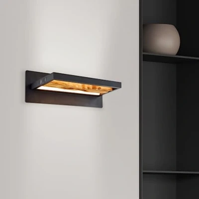 Immagine di Lightbox lampada da parete LED con lunghezza di 35 cm luce bianca calda (3000 K) 9,5 W 930 lm 3000 K in alluminio/metallo/legno pino nero/marrone