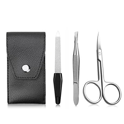 Immagine di 3 pezzi set manicure professionale, per la cura delle unghie, forbicine unghie in acciaio inox, lima e pinzette uomo donna