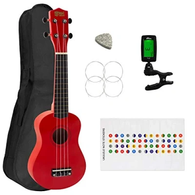 Immagine di TIGER Ukulele Soprano per Principianti Con Borsa Di Uke e Tuner, In Rosso