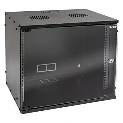 Immagine di HMF 65709 02 Armadio rack 19 pollici, di rete 9 U 400 mm profondità porta in vetro nero