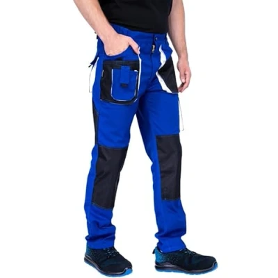 Immagine di MAZALAT work wear Pantaloni Blu da Lavoro Uomo Tessuto Canvas Heavy Duty, Vita Elasticizzata, Tasche Multiuso, Tasca Ginocchiere Integrata, Ideali per Uso Professionale e Fai‑da‑Te