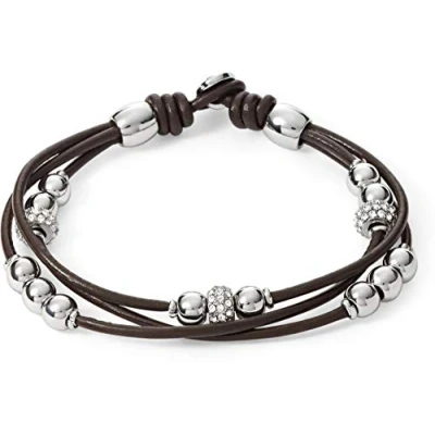 Immagine di Fossil Bracciale da Donna in Vera Pelle e Perline Acciaio Inossidabile, Marrone (Castano)/Acciaio, 19 cm, JA6068040