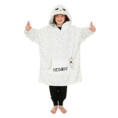 Immagine di Harry Potter Hedwig Felpa con cappuccio oversize in pile, per ragazze e ragazzi, colore: bianco, One Size