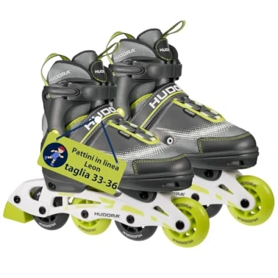 Immagine di HUDORA Pattini in linea Leon lime misure 33 36 per bambini/ragazzi e adulti più colori a rotelle regolabili fino 4 comodi di stile