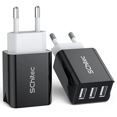 Immagine di SCHITEC Caricatore USB da Muro a 3 Porte, 2 Pack 15W/3A Caricabatterie Presa Universale per iPhone 11 XS XR Samsung M20 S10 Huawei P30 P20 Lite, HTC, Tablet e Altro