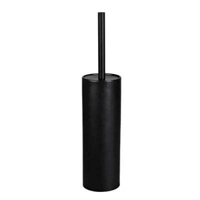 Immagine di WENKO Set da Bagno in Ceramica Casoli, portascopino con scopino e Testa Spazzola Silicone (Ø 7,5), Copertura plastica Flessibile, (L/P x A): Ø 9,1 40 cm, Nero intramontabile