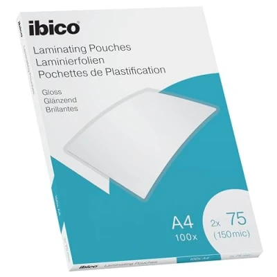 Immagine di Ibico Pouch per la Plastificazione a caldo, Formato A4, 150 Micron (2x75), Elevata protezione dei documenti e Durabilità, Confezione da 100, Finitura Lucida, Trasparente, 627316