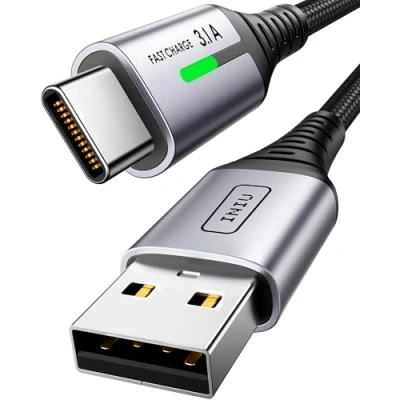 Immagine di INIU Cavo USB Type C, [2m] 3,1A QC 3,0 Tipo C Rapida, Lega Intrecciato in Nylon compatibili con iPhone 16 15 Pro Samsung S21 Note20 Huawei Xiaomi Google iPad ECC.
