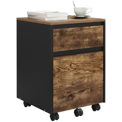 Immagine di WOLTU Cassettiera Scrivania con 2 Cassetti, Schedario Rotelle, da Ufficio A4, in Legno PB, Effetto Vintage, 40x40x56cm, ASK11hov