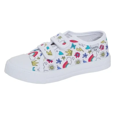 Immagine di scarpe in tela per bambini, unisex, facili da allacciare, casual, Doodles Bianco, 24 EU