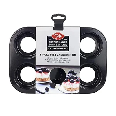 Immagine di Tala Mini Padella per Sandwich da 6 Tazze, Realizzata in Acciaio al Carbonio Professionale con Rivestimento Antiaderente Eclipse; Perfetta Torte e Cheesecake individuali