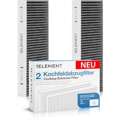 Immagine di 2 filtri per BORA Basic &amp; GP4 [BHU, BIU, BFIU] Estrattore piano cottura Sostituisce BAKFS Set di a carbone attivo [2 pezzi] neutralizzare odori e filtrare particelle grasso sporco