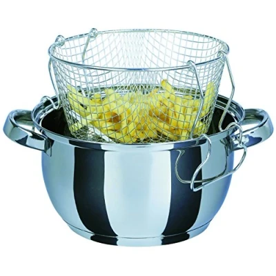 Immagine di GSW 488204 Pentola friggitrice con Inserto e Coperchio in Vetro colato da 3 l, Acciaio Inossidabile, Argento, 22 cm, unità