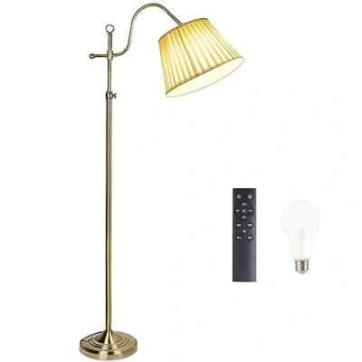 Immagine di LANMOU Lampada a Stelo LED Dimmerabile, 12W Oro da Terra Vintage Pavimento Retro Metallo con Paralume in Tessuto, Telecomando Piantana per Soggiorno Camera Letto Ufficio