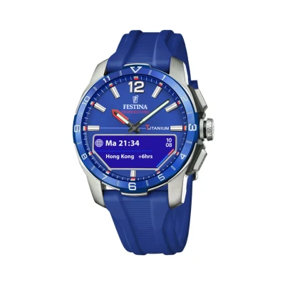 Immagine di Festina Smartwatch ibrido Connected D (44mm) quadrante digitale integrato blu/cinturino in caucciù blu F23000/3