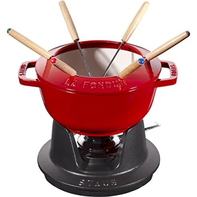 Immagine di STAUB Set Fonduta con 6 Forchette, Adatto per di Formaggio, Cioccolato e Carne, Ciliegia, 18 cm
