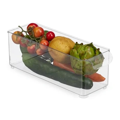 Immagine di Relaxdays Cestino Organizzatore per Frigorifero, Contenitore Salvaspazio, Organizer Dispensa con Manici, Trasparente, 10,5 x 10 30,5 cm