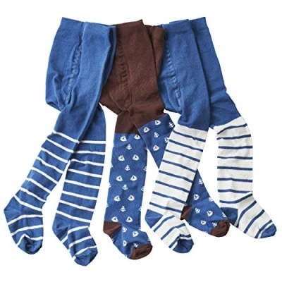 Immagine di WELLYOU calze collant per bambini maschi, bambini/bambine, taglie 62 146, Made in EU (98 104, Ancora blu marrone)