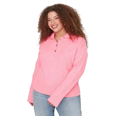 Immagine di Trendyol Polo Collo Plain Regolare Plus Size Maglione Maglia di Tuta, Rosa, 4X Large Donna