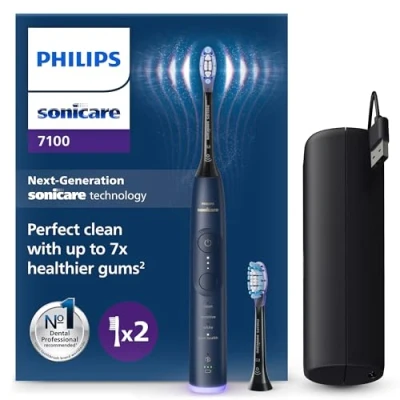 Immagine di Philips Sonicare 7100, spazzolino elettrico sonico con app, 4 modalità di spazzolamento e 3 livelli intensità, avviso pressione, EasyStart, SmarTimer BrushPacer, blu navy, modello HX7423/01