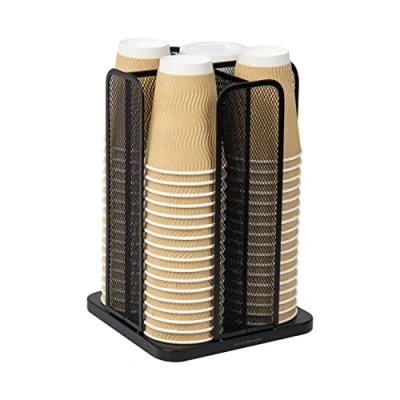 Immagine di Mind Reader Carousel Organizer a 4 scomparti per tazze e coperchi, in rete nera