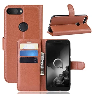 Immagine di Fertuo Cover Alcatel 1S 2019, Custodia Portafoglio a Libro in Pelle Flip Case con Silicone Bumper, Fibbia Magnetica, Porta Carte, Kickstand, per 2019 Smartphone, Marrone