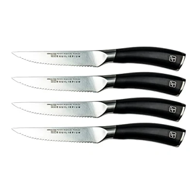Immagine di Rockingham Forge set di 4 coltelli da bistecca Equilibrium acciaio al cromo, vanadio e molibdeno, temperato a freddo, manico curvo in POM,