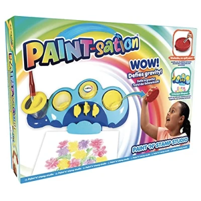 Immagine di Goliath, Paint Sation n&#039; Stamp Studio, tempere lavabili, vassoio con portapennelli, timbrini e fogli, colora senza sporcare, dai tre anni in su