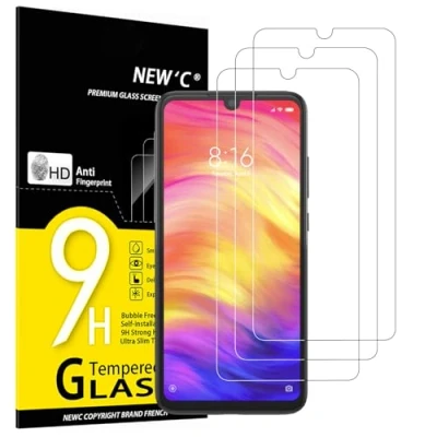 Immagine di NEW&#039;C 3 Pezzi, Vetro Temperato per Xiaomi Redmi Note 7, 7 Pro, 7s, Pellicola Prottetiva Anti Graffio, Impronte, Senza Bolle, Durezza 9H, 0,33mm Ultra Trasparente, Resistente