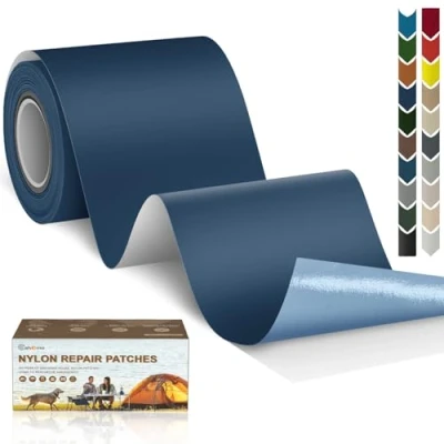 Immagine di Toppe autoadesive in Nylon, 7.6x200 cm Cahomo toppa adesiva per tessuti, Patch di riparazione impermeabile, piumino, tenda, sacco a pelo all&#039;aperto Blu Scuro