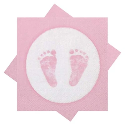 Immagine di 20 tovaglioli con motivo a piccole impronte di piedini, colore rosa, per festa battesimo, bambine