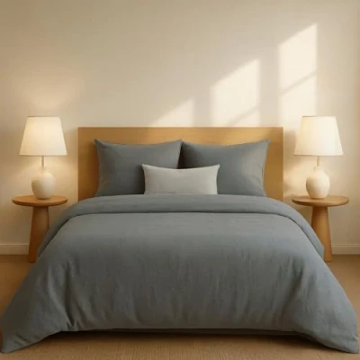 Immagine di Dreamzie Copripiumino Una Piazza e Mezza Cotone Rinforzato Grigio Scuro 200x220 2x Federe 80x80 cm Certificato Oeko Tex 3 Pezzi