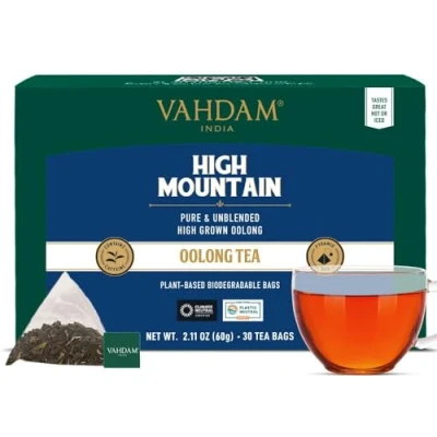 Immagine di VAHDAM, Tè Oolong di Alta Quota (30 Bustine) The In Foglie Leggero e Floreale Bustine Piramidali per una Infusione Perfetta Direttamente dall&#039;India