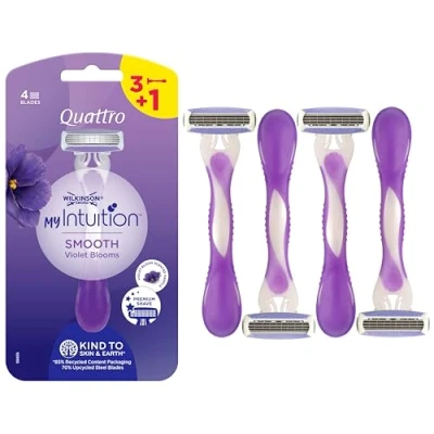 Immagine di Wilkinson Sword myIntuition Quattro Smooth Violet Bloom confezione da 3+1 rasoi usa e getta donna