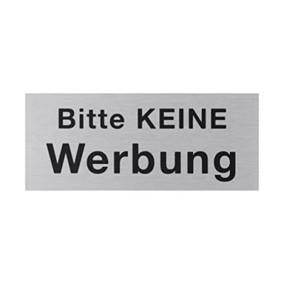 Immagine di Metafranc Cartello adesivo con scritta in lingua tedesca &quot;Bitte keine Werbung&quot;, 60 x 25 mm, alluminio, effetto acciaio inox, retro autoadesivo, segnaletica per cassetta delle lettere, mm