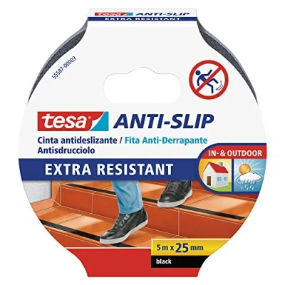 Immagine di Tesa Nastro Antiscivolo Adesivo per L?Uso Interno Ed Esterno Scale e Pavimenti Lisci Nero 5 m x 25 mm