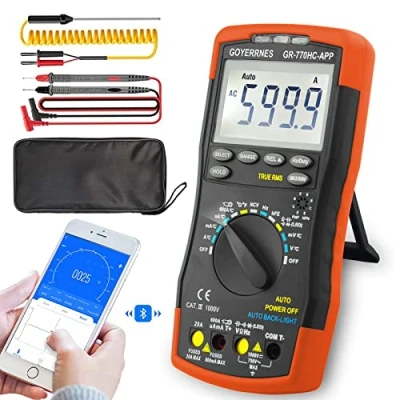 Immagine di Multimetro digitale GR 770HC APP TRMS 6000Couns Misuratore di Ampere AC DC senza contatto a misurazione automatica Misura con precisione Volt Amp Resistenza Diodi Continuità Capacitance Temperatura