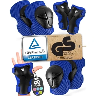 Immagine di 99FLIPS Protezioni pattini bambina Skateboard in linea attrezzatura protettiva ginocchiere a 4 ruote rotelle FLASH XS BLU