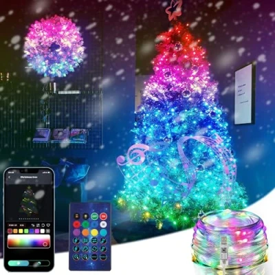 Immagine di ZWOOS Catena luminosa RGB, 200 LED, 20 m, sincronizzazione con musica, alimentazione tramite USB, controllo app/telecomando, connessione Wi Fi/Bluetooth, per Natale, camera da letto