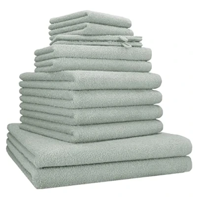 Immagine di Betz 12 pezzi set di ascuigamani BERLIN 100% cotone Asciugamani da Doccia per Ospiti Lavettes Guanti Bagno Colore grigio grafite